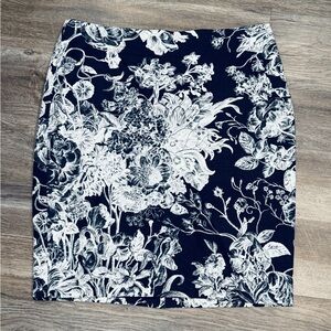 EUC LOFT Navy and White Floral Pencil Skirt